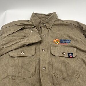 Tyndale FR Work Shirt Mens Large Arc Rated Flame Resistant Button Up USA Beige
